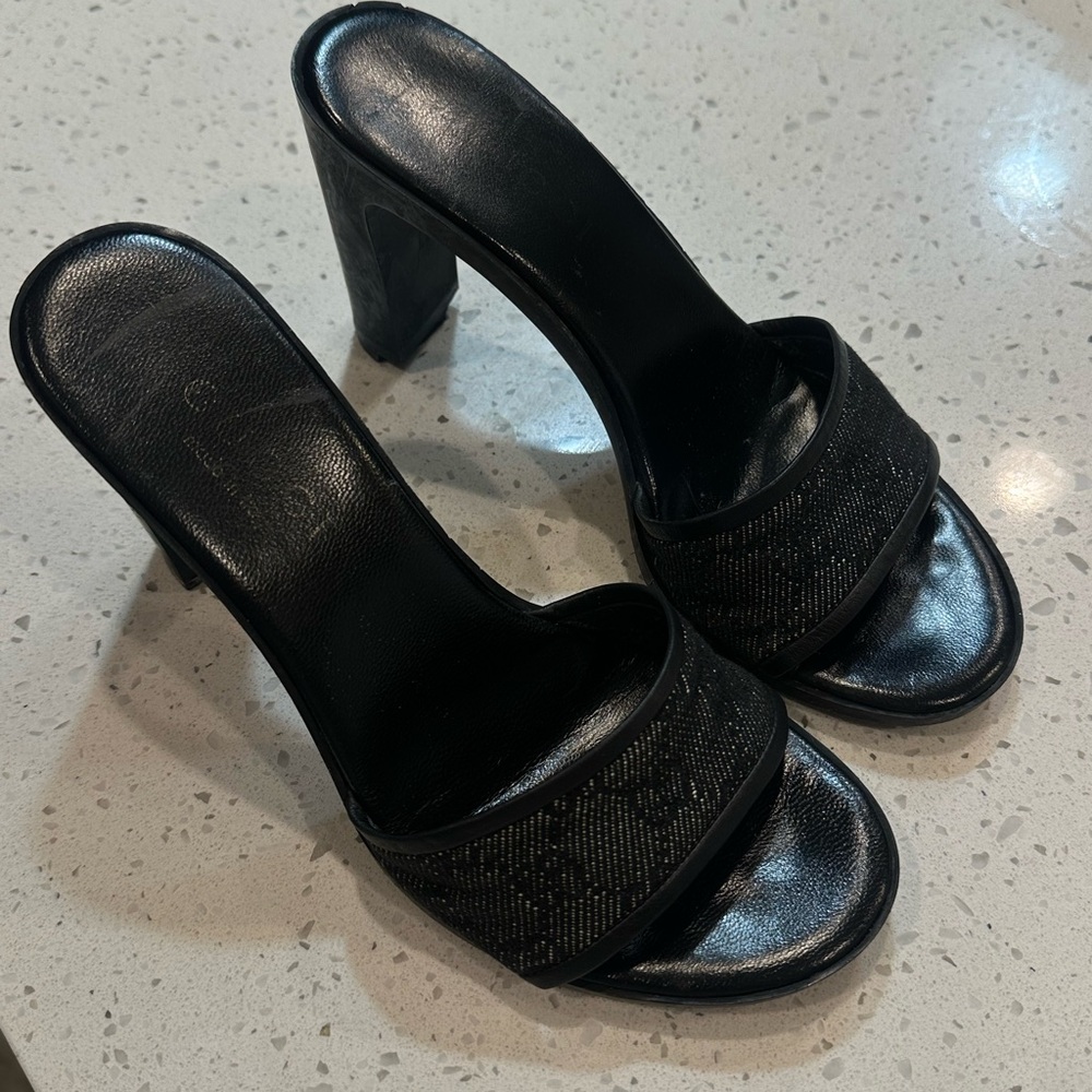 Vintage Gucci Black High Heel Slide Sandals - Women